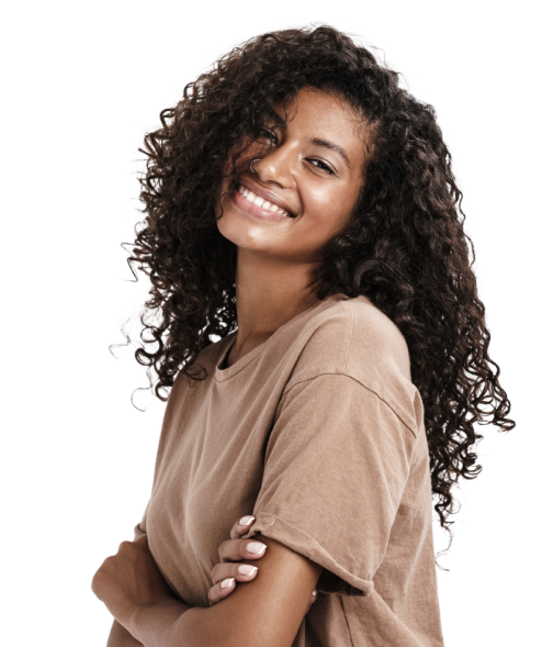 Mulher cacheada Feliz